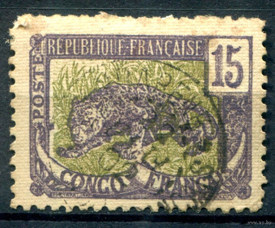 Французское Конго - 1901/07г. - пантера, 15 с - 1 марка - гашёная [Mi 35]. #4-W1-123-A-1
