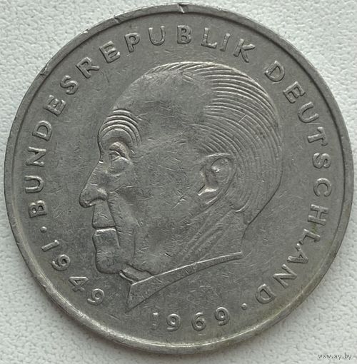 Германия 2 марки 1970 г. F. Теодор Хойс. 20 лет Федеративной Республике (1949-1969)