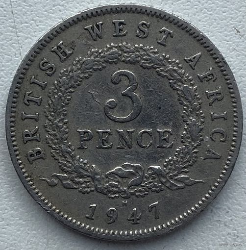 Британская Западная Африка 3 пенса 1947 г. Отметка монетного двора "H" - Хитон, Бирмингем