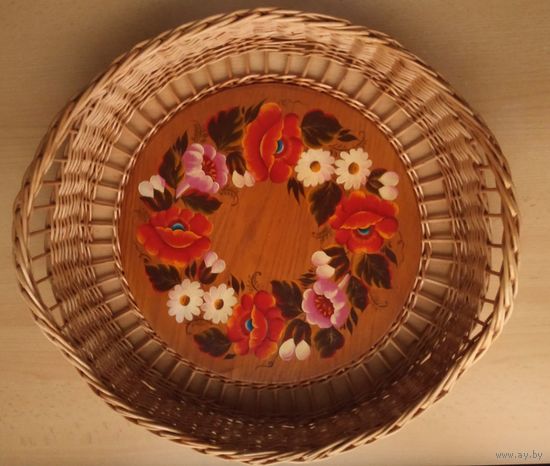 Поднос, лоза, ручная роспись, советский винтаж