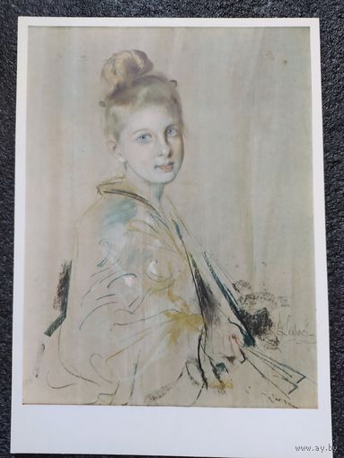 Открытка Франц фон Ленбах. 1836 – 1904. Девушка с веером. Западноевропейская пастель. Государственный Эрмитаж.