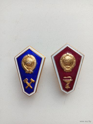 Два знака об окончании техникумов СССР.
