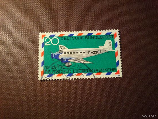 Германия.ФРГ 1969 г.50 лет авиапочте Германии .Юнкерс Ju-52.