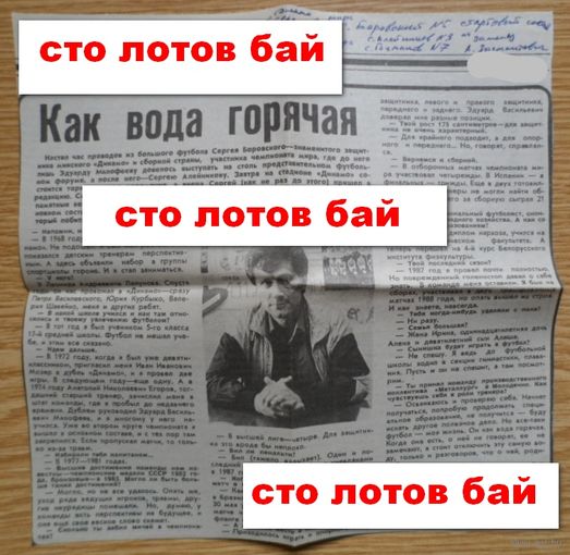 Футбол  "Динамо" Минск Боровский вырезка из газеты