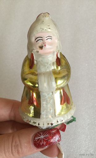 Ёлочная игрушка Марфуша на прищепке (сказка Морозко), стекло. СССР
