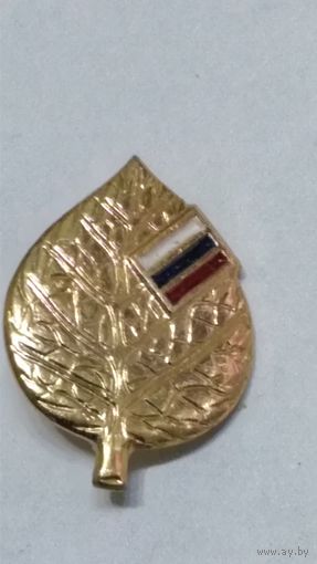 Нагрудный знак Российский флаг на фоне листа