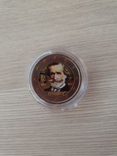 2 евро 2013 год, Италия, ЦВЕТНАЯ в капсуле, 200 лет со дня рождения Джузеппе Верди, UNC