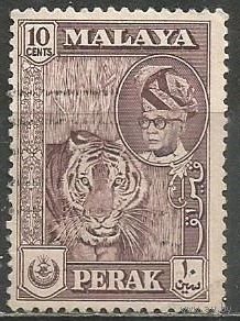 Малайские штаты(Перак). Султан Иззудин Шах. Тигр. 1957г. Mi#108а(коричневая)..