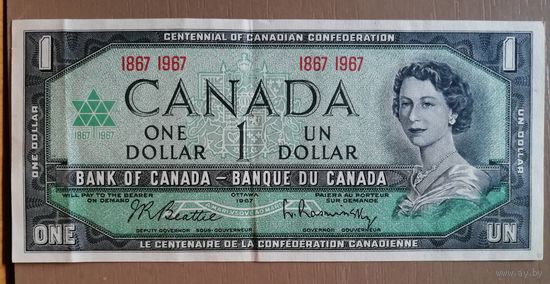 Канада 1 доллар 1967 г., юбилей , 100 лет канадской конфедерации, P:84a, даты вместо номера