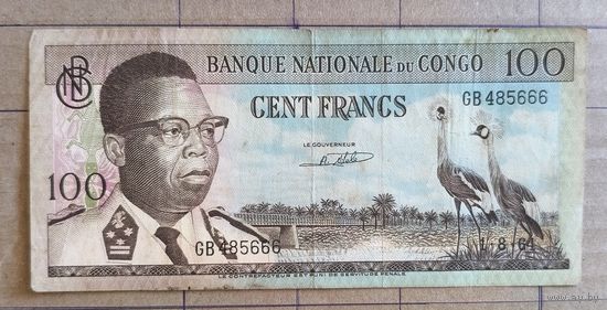 Конго 100 франков 1964 г., P:6, в номере три "6", для любителей мистики
