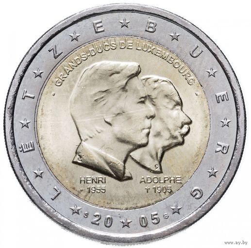 2 евро 2005 Люксембург  Великие герцоги Генри и Адольф UNC из ролла