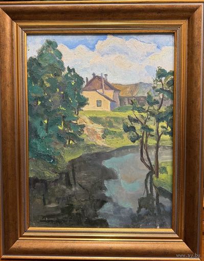 Дьяконов С.Д "Родные места",1974г. Картон, масло. Размер с рамой 40х50 см.