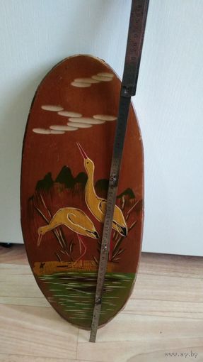 Картина на дереве, картина ссср, панно ссср, пара Аистов. Аист