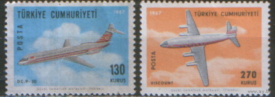 2 марки из серии 1967г. Турция "Авиация" MNH
