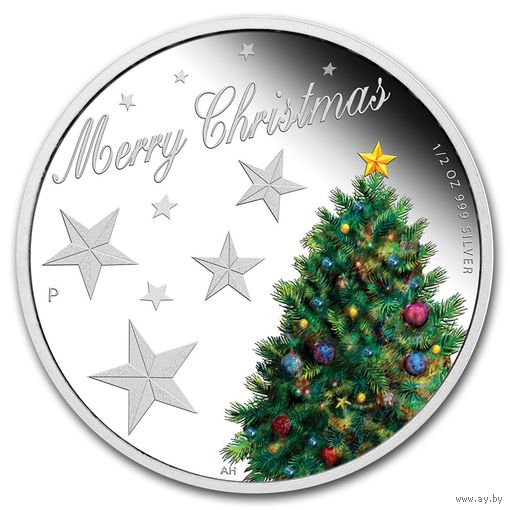 Австралия 0,5 доллара 2013г. "Счастливого Рождества! Рождество!!! Новый год!!! Елка". Монета в капсуле; подарочном футляре; номерной сертификат; коробка. СЕРЕБРО 15,59гр. (1/2 oz).