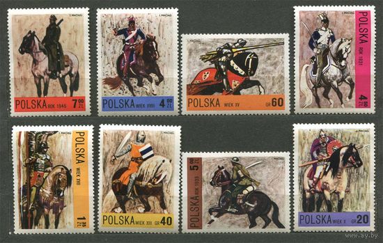 Польские рыцари. Всадники. Польша. 1972. Полная серия 8 марок. Чистые