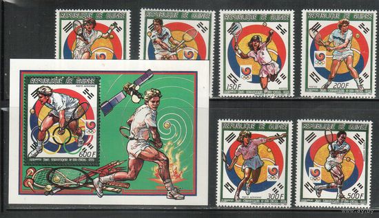 Гвинея-1987(Мих.1180-1185,Бл.281)  **  , Спорт,   ОИ-1988, Теннис(полная серия)