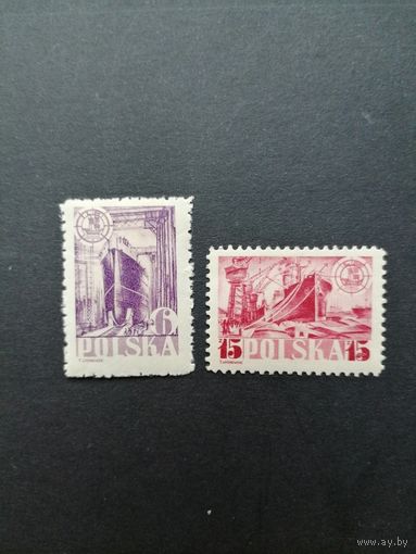 Польша 1948 Неполная серия марок "День моря" (чистые*, на одной наклейка) Mi.490-491 каталог 5.00 евро