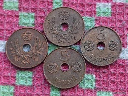 Финляндия 5 пенни 1941 года, UNC. II Мировая война.