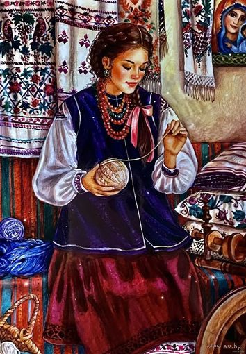 Открытка чистая 10х15 см. Художница Елена Буторина. Клубочки.