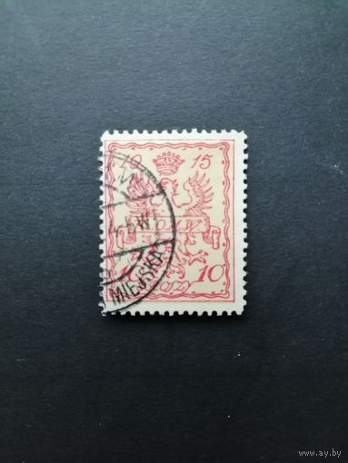 Польша 1915 Марка из серии Варшавская городская почта "Геральдические фигуры" (гашение с наклейкой) Mi.2А каталог 5.00 евро
