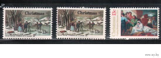 США-1976, (Мих.1288 а+в-1289) , **  , Рождество, Живопись (полная серия)