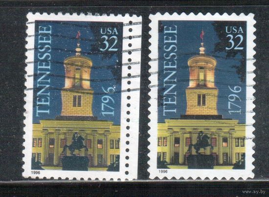 США-1996 (Мих.2728-2729) , гаш., Штат Теннесси), 2выпуска, разные зубцовки