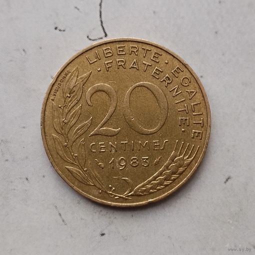 20 сантимов 1983 года Франция. Пятая Республика. Красивая монета! Родная патина!