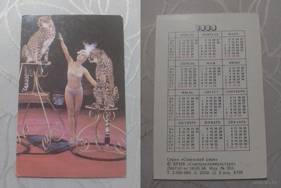 Карманный календарик. Цирк.1989 год