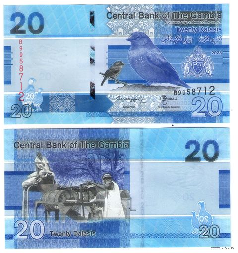Гамбия 20 даласи 2023 год UNC (Карминовый пчелоед)