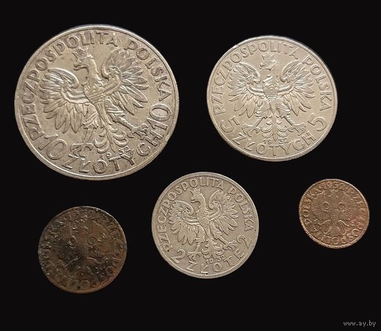 ПОЛЬША 2-я РЕСПУБЛИКА 1932 Г. КОМПЛЕКТ ИЗ 5 МОНЕТ.