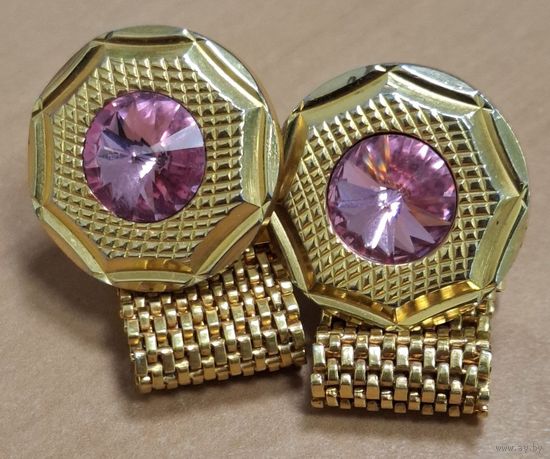 Запонки СССР. С камнями, позолоченные. Эфектные