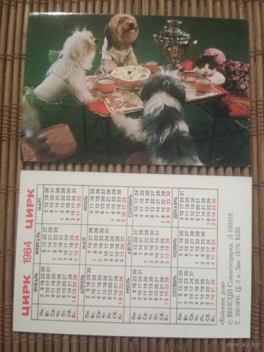 Карманный календарик.1984 год. Цирк.  Кошкин дом