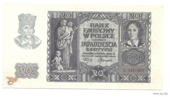 20 злотых 1940 г. Оккупированная Польша