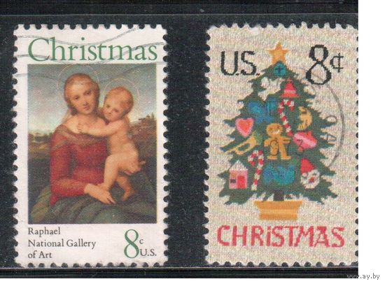 США-1973, (Мих.1123-1124) , гаш. , Рождество и Новый год, Живопись (полная серия)