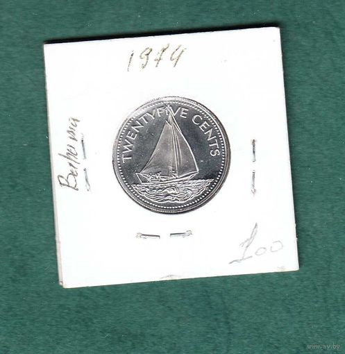 Монета Багамские острова 25 центов 1974