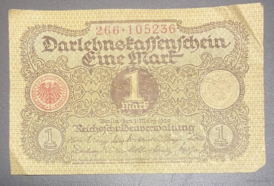 Банкнота 1 марка 1920 год. Веймарская Республика