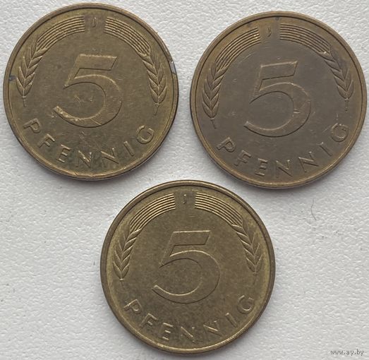 Германия 5 пфеннигов 1990 г. J. Цена за 1 шт.