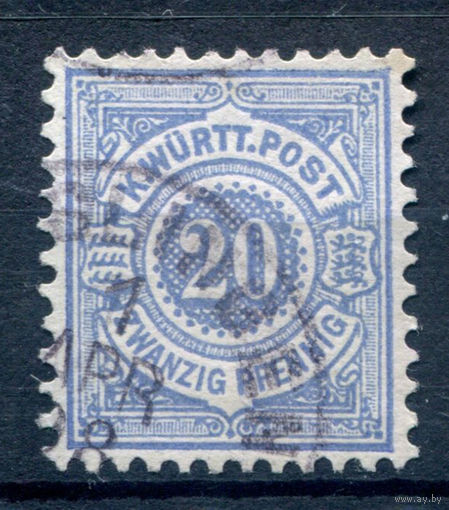 Королевство Вюртемберг - 1875г. - 20 Pf - 1 марка - гашёная [Mi 47]. #1-Wu-12-A-1