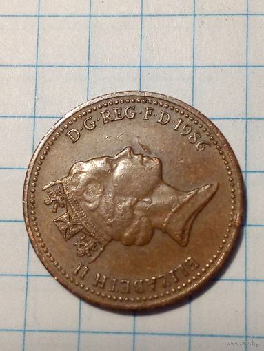 1 пенни Великобритания 1986 год.