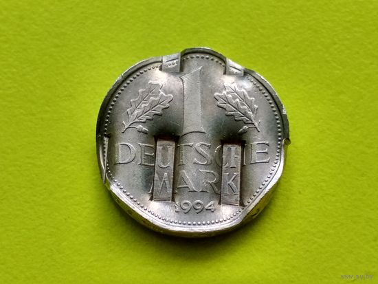 Германия. 1 марка 1994 F. Брак, аннулят, гашение ЦБ Германии. Торг.