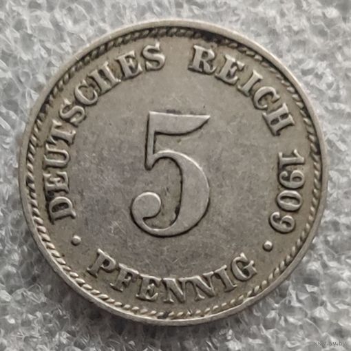 Германия 5 пфеннигов  1909 г.  "D"