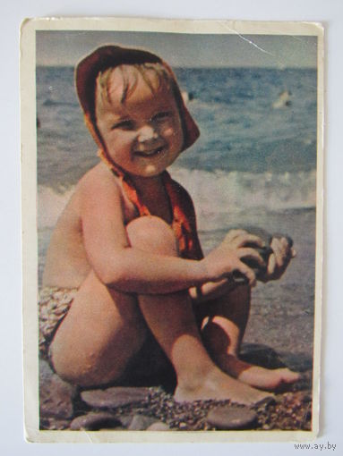 Цветное фото, А. Становова, " Купальщица ", изд. Правда, 1958 г.