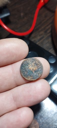 Солид 1663 Ян Казимир 2 польский герб двуглавый орёл двойной удар залипуха