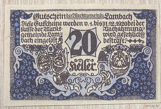 Геллеров Нотгельд Австрия Лозенштейн, 20 геллеров 1920 год