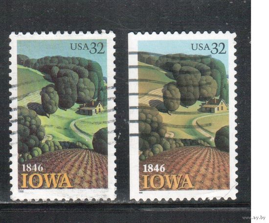 США-1996 (Мих.2751-2752) , гаш., Штат Айова, 2 выпуска, разные зубцовки и цвет(2)