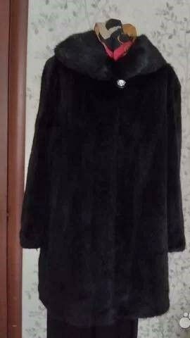 НОРКА ЧЕРНАЯ. ШУБА С ВОРОТНИКОМ "ШАЛЬ/ШАНЕЛЬ". РАЗМЕР - 48-50. ДЛИНА - 82 см.