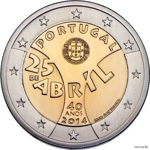 2 евро 2014 Португалия 40 лет Революции гвоздик UNC из ролла
