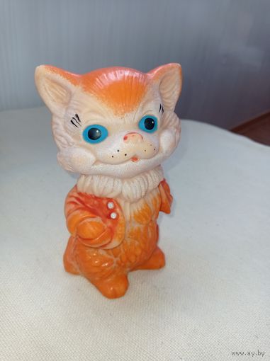 Рыжий кот, котенок, кошка. Резиновая игрушка СССР. Кот СССР, кот в жилетке