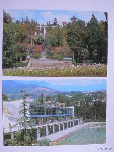 Открытки из набора "Крым. Ялта" (фото Якименка Р.); 1977, 10 шт. без обложки (памятники Чехову, Ленину, Горькому; порт, автовокзал).